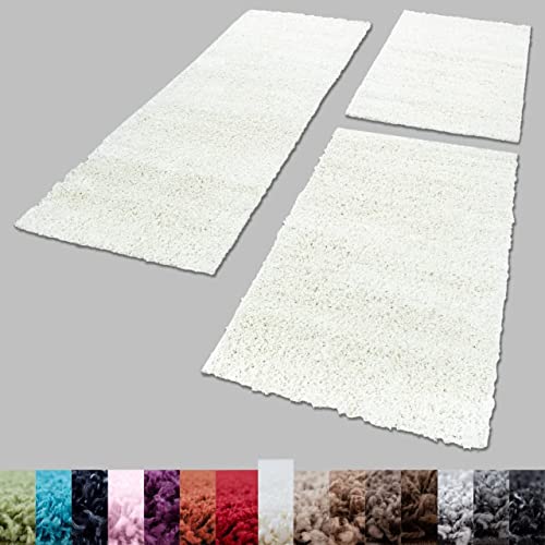 Unbekannt Shaggy Hochflor Teppich Carpet 3TLG Bettumrandung Läufer Set Schlafzimmer Flur, Farbe:Creme, Bettset:2x100x200+1x80x250 von Unbekannt