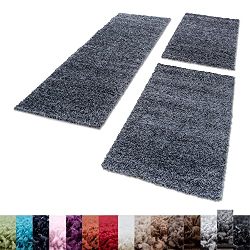 Unbekannt Shaggy Hochflor Teppich Carpet 3TLG Bettumrandung Läufer Set Schlafzimmer Flur, Farbe:Grau, Bettset:2x60x110+1x100x200 von Unbekannt