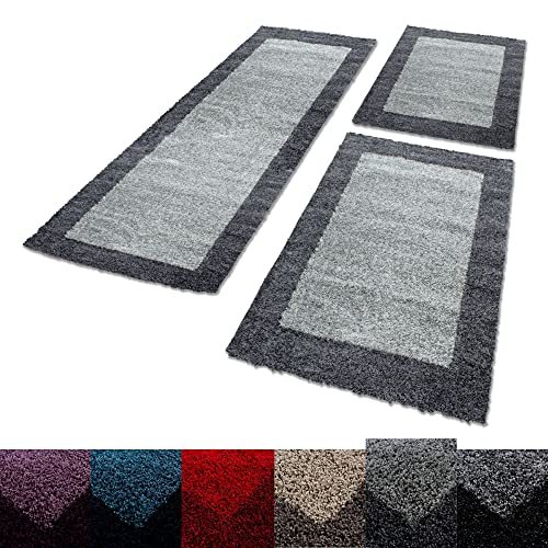 Unbekannt Shaggy Hochflor Teppich Carpet 3TLG Bettumrandung Läufer Set Schlafzimmer Flur, Farbe:Grau, Bettset:2x80x150+1x80x250 von SIMPEX