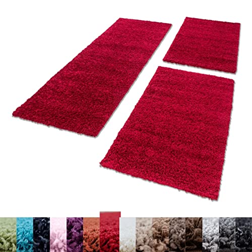 Unbekannt Shaggy Hochflor Teppich Carpet 3TLG Bettumrandung Läufer Set Schlafzimmer Flur, Farbe:Rot, Bettset:2x100x200+1x80x250 von Unbekannt