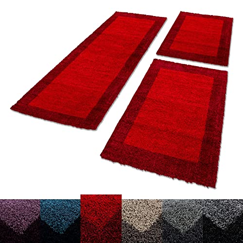 Unbekannt Shaggy Hochflor Teppich Carpet 3TLG Bettumrandung Läufer Set Schlafzimmer Flur, Farbe:Rot, Bettset:2x60x110+1x80x150 von SIMPEX