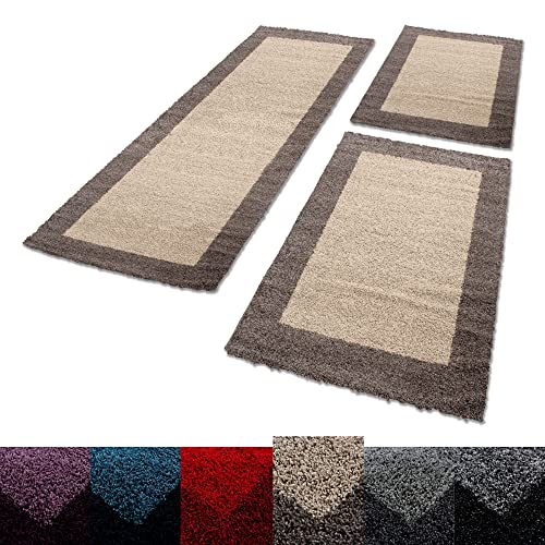 Unbekannt Shaggy Hochflor Teppich Carpet 3TLG Bettumrandung Läufer Set Schlafzimmer Flur, Farbe:Taupe, Bettset:2x80x150+1x80x250 von Unbekannt