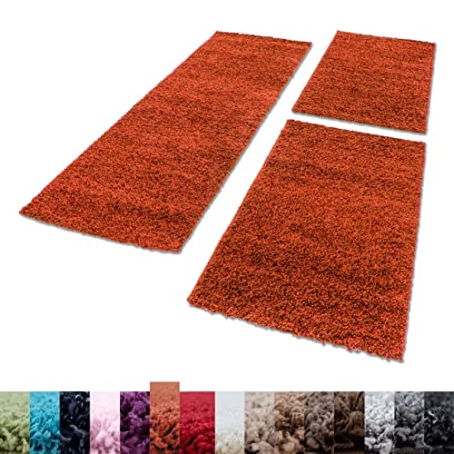 Unbekannt Shaggy Hochflor Teppich Carpet 3TLG Bettumrandung Läufer Set Schlafzimmer Flur, Farbe:Terra, Bettset:2x60x110+1x100x200 von Unbekannt