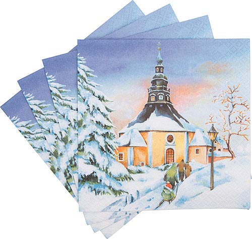 Sigro Kirche von Seiffen Motiv Weihnachten Servietten, 33 x 33 cm, blau, Papier, blau, 33 x 33 cm von Sigro