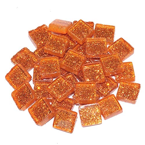 Unbekannt Soft-Glas Mosaiksteine Glitter 10 x 10 mm Inhalt 100 g, Farbe Orange-Glitter von Unbekannt