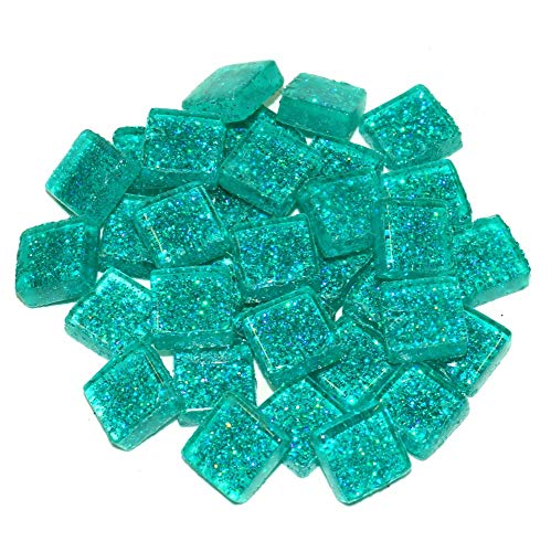 Unbekannt Soft-Glas Mosaiksteine Glitter 10 x 10 mm Inhalt 200 g, Farbe Türkis-Glitter von Unbekannt