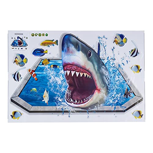 Unbekannt TRI 3D-Bild Hai Attacke, Wandtattoo Wandaufkleber Fliesen-Sticker Aufkleber, Bad-Dekoration Hai Fisch, Kunststoff, 60 x 90 cm von Unbekannt
