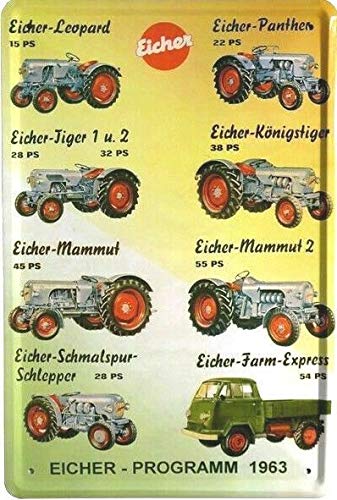 Unbekannt Tin Sign Blechschild 20x30 cm Eicher Traktor Bulldog Programm 1963 Metall Schild von Unbekannt