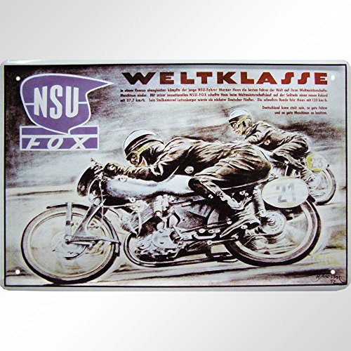 Unbekannt Tin Sign Blechschild 20x30 cm NSU Fox Kult Motorrad Rennen Moped Plakat Metall historisch Schild von Unbekannt