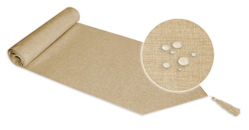 Unbekannt Tischläufer beschichtet Struktur Leinen-Optik Wasser abweisend Lotuseffekt Tischband Farb- und Größenwahl #1124 (beige Natur, 33x160 cm) von Unbekannt