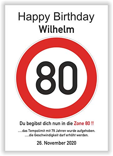 Verkehrszeichen 80 Geburtstag - Verkehrsschild - Hinweisschild - Party Deko Geschenkidee - Kunstdruck Schild - Bild von Druck-Geschenk