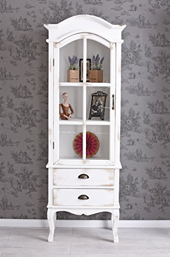 unbekannt Vitrine Weiss Vintrinenschrank Landhausstil Kommode Schubladenschrank 166 cm Holz mxa064 Palazzo Exklusiv von unbekannt