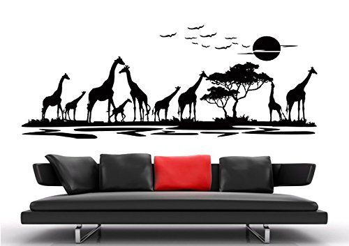 Unbekannt Wandtattoo wandaufkleber Aufkleber Wandsticker wall sticker Wohnzimmer Schlafzimmer Kinderzimmer KÜCHE 30 Farben zur Wahl Afrika Landschaft Tier Baum waf04(070 schwarz, Größe1:ca.60x19 cm) von Inconnu