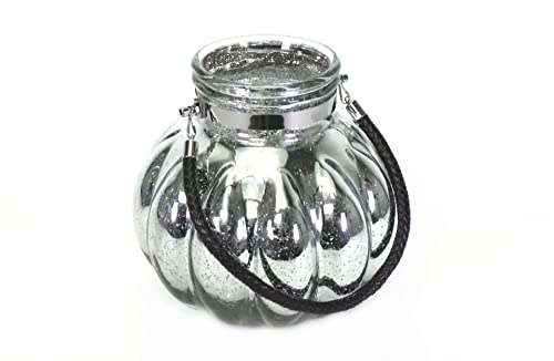 Unbekannt XL-Windlicht Chubby aus Glas, Bauernsilber, mit Kunstlederhenkel, Silber, 26 x 25 cm von Unbekannt
