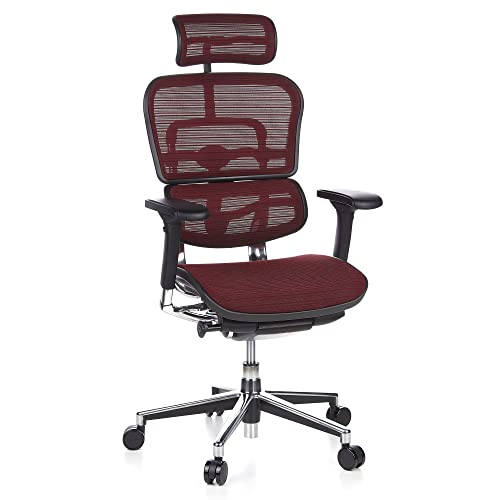 hjh OFFICE 652170 Profi Chefsessel ERGOHUMAN ergonomischer Bürostuhl mit Vollausstattung, Originales Design, Netzstoff Weinrot von hjh OFFICE