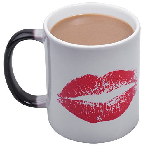 VENKON - Wärmeempfindliche animierte Tasse mit Thermoeffekt / Wärmeeffekt - Kussmund - für Kaffee, Tee, Kakao, Milch, Wasser etc. - 0.3l von Unbekannt