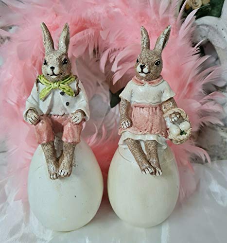 Vintage 2er Set Osterhasenpaar Hase auf Ei Ostern Shabby Deko Landhaus von Unbekannt