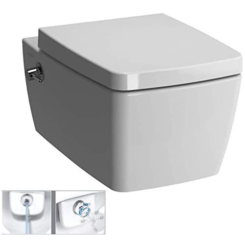 VitrA Metropole Wand-WC Tiefspüler mit Bidetfunktion | Dusch Hänge WC Randlos mit Integrierter Armatur | WC-Sitz mit Absenkautomatik Softclose | Design Toilette mit Antibakterieller Oberfläche von Unbekannt