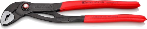 KNIPEX Cobra QuickSet Hightech-Wasserpumpenzange mit rutschhemmendem Kunststoff überzogen grau atramentiert 300 mm, 87 21 300 von KNIPEX