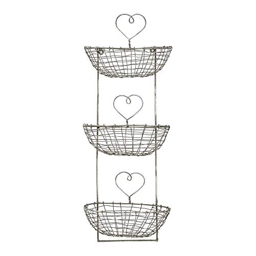 Wandregal Regal Ablage Landhaus Metall grau patiniert 3 Körbe/ Fächer 'Herz' von Unbekannt
