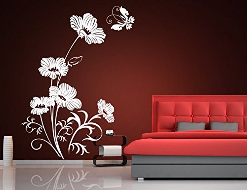 Wandtattoo wandaufkleber Aufkleber Wandsticker wall sticker Wohnzimmer Schlafzimmer Kinderzimmer Ranke Blume Blumen Blumenranke Blumeranke Vine Flower Butterfly floral 30 Farben zur Wahl wpf55 (070 schwarz, Größe3:ca.130x85cm) von Inconnu