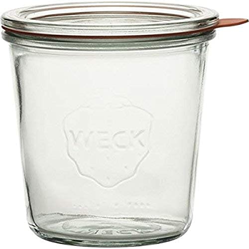 Weck Einkochglas 500 ml (Rundrand Sturzform Einweckgläser Dessertgläser, inkl. Dichtungsringe + Klammern, zum Aufbewahren von Vorräten) - 4 Stück von Weck