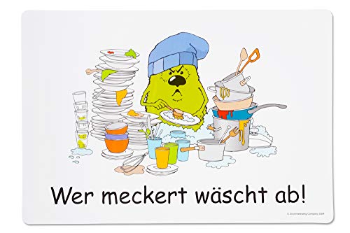 2er Set Tischset/Platzset abwischbar und lustig mit Spruch"Wer meckert wäscht ab!" und Motiv Grummelzwerg von Unbekannt