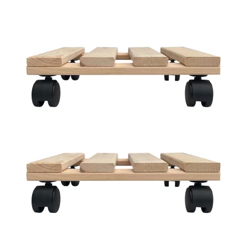 Zwei Pflanzenroller Holz MASSIV aus stabilem Buchenholz eckig 30 cm x 30 cm bis 120 KG von Unbekannt