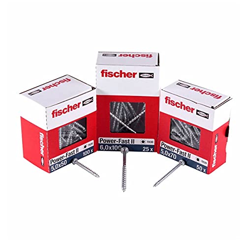 fischer PowerFast II PTF 3,5 x 35, Spanplattenschraube (200 Stk.) mit Vollgewinde, Pan Head mit Innenstern, Schraube für Holzverarbeitung, reduziert Einschraubwiderstand & Einschraubzeit von fischer