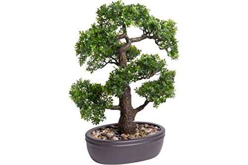 künstlicher Bonsai in brauner ovaler Keramikschale (45 cm, Ficus) von Unbekannt