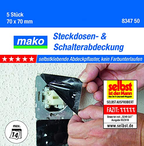 mako Steckdosen- und Schalterabdeckung selbstklebend 70x70 mm - 5 Stück - Steckdosenschutz Steckdosenabdeckung Schalterschutz Schalterabdeckung Abdeckfolie Schutzfolie Malerfolie Folie Klebefolie von Unbekannt