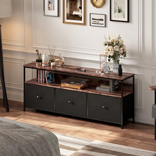 Moderner LED-TV-Möbel, TV-Möbel aus Holz mit 3 Schubladen, Motiv aus schwarzem Stoff, multifunktional, verstellbare Füße, 137 x 29,8 x 78 cm, Schwarz von UnboxGermany
