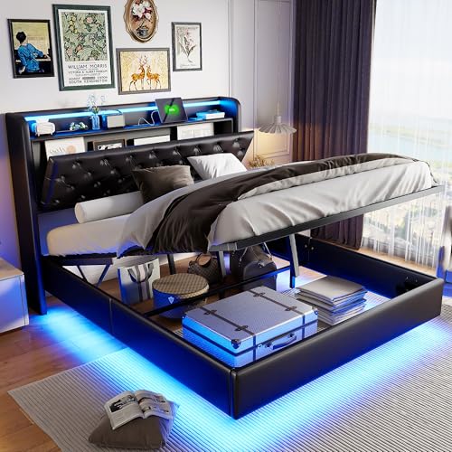 UnboxGermany Bett 140 x 200 cm mit LED-Beleuchtung und USB-Aufladung, Bett mit Stauraum, Bettgestell mit Lattenrost, PU, Schwarz UnboxGermany Bett 140 x 200 cm mit LED-Beleuchtung und USB-Aufladung, Bett mit Stauraum, Bettgestell mit Lattenrost, PU, Schwarz von UnboxGermany