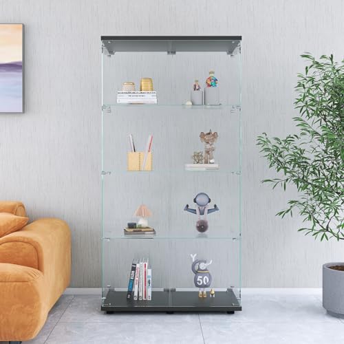 UnboxGermany Vitrine auf Fuß aus Glas, Sammlervitrine – 4 Schichten – 2 Türen – 80,5 x 36,5 x 164 cm – für Wohnzimmer, Schlafzimmer, Büro – Schwarz von UnboxGermany
