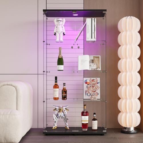 UnboxGermany Vitrine auf Fuß aus Glas, Sammlervitrine – 4 Schichten – 2 Türen – LED – 80,5 x 36,5 x 164 cm – für Wohnzimmer, Schlafzimmer, Büro – Schwarz von UnboxGermany