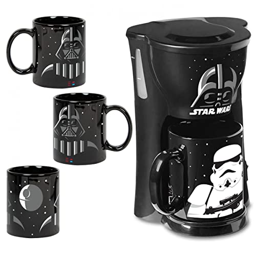 Star Wars Darth Vader und Stormtrooper Kaffeemaschine mit 2 Bechern, Tasse der dunklen Seite von Uncanny Brands