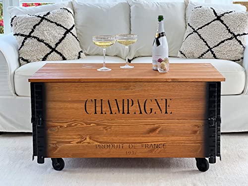 Uncle Joe´s Couchtisch XL Champagne Truhentisch Truhe im Vintage Shabby chic Style aus Massiv-Holz in braun mit Stauraum und Deckel Holzkiste Beistelltisch Landhaus Wohnzimmertisch Holztisch von Uncle Joe´s