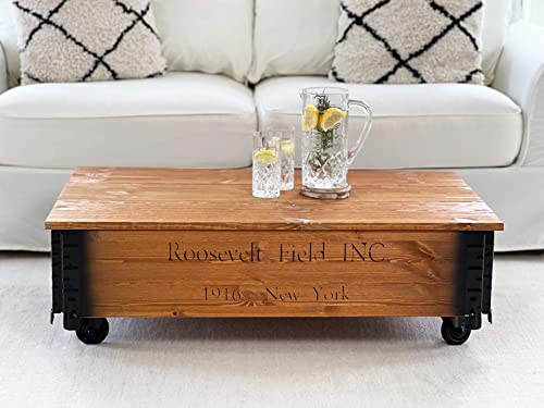 Uncle Joe´s Couchtisch Roosevelt Truhentisch Truhe im Vintage Shabby chic Style aus Massiv-Holz in braun mit Stauraum und Deckel Holzkiste Beistelltisch Landhaus Wohnzimmertisch Holztisch nussbaum von Uncle Joe´s