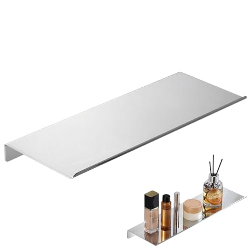 Uncle Yang Weißes Edelstahl-Wandregal - Schwebendes Regal für Bad Küche Wohnzimmer - Kein Bohren erforderlich Wandregal Duschregal Metallregal Aufbewahrungsregal (Silber, 30 cm, 1pc) von Uncle Yang