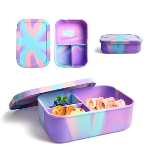 Uncle Yang Bento Box Lunchbox Brotdose mit Fächern – Auslaufsichere Silikon Snackbox To Go – Brotdose Kinder & Lunchbox Erwachsene für Schule, Arbeit & Picknick (Pink-Violett-Blau) von Uncle Yang
