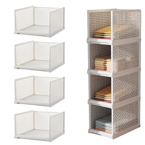 Uncle Yang Kleiderschrank Organizer Aufbewahrungsbox – Stapelbare Schubladenboxen aus PP – Faltbare Schrank Ordnungssysteme für Schlafzimmer Bad Küche Büro – Weiß 4er Set (Klein Hoch) von Uncle Yang