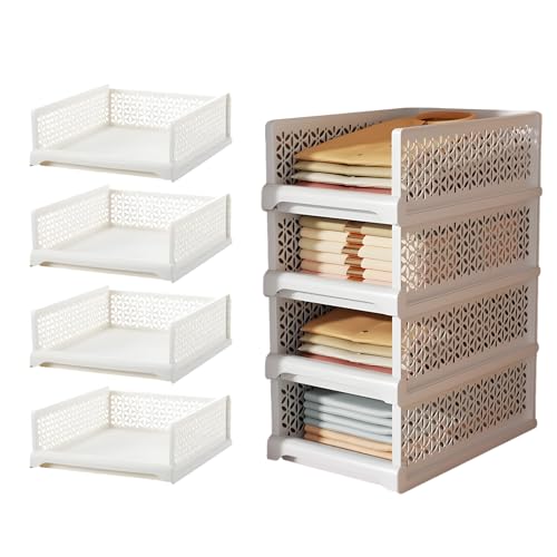 Uncle Yang Kleiderschrank Organizer Aufbewahrungsbox – Stapelbare Schubladenboxen aus PP – Faltbare Schrank Ordnungssysteme für Schlafzimmer Bad Küche Büro – Weiß 4er Set (Klein Kurz) von Uncle Yang