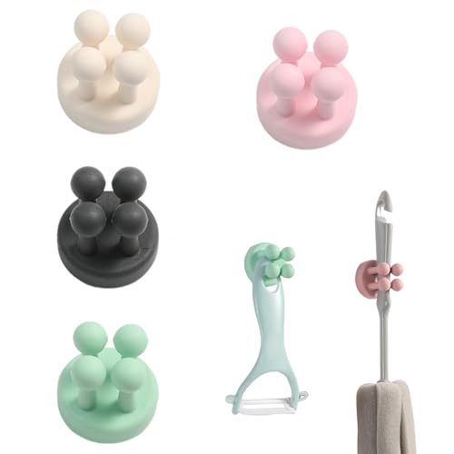 Uncle Yang Silikon Multifunktions-Haken (4er-Set) – Selbstklebende Aufbewahrungshaken in Schwarz, Weiß, Rosa & Grün, 3,5 × 3,5 cm – Ideal für Zahnbürsten, Rasierer, Küchenutensilien von Uncle Yang