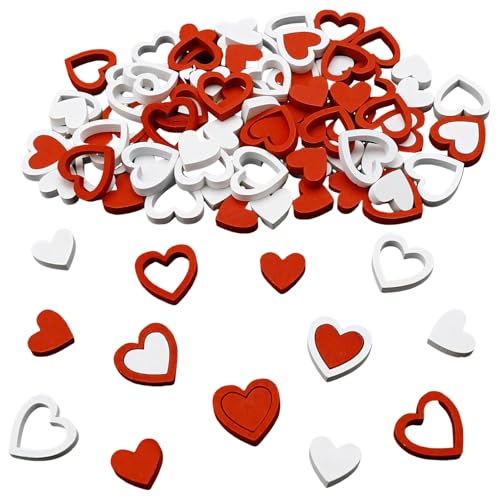 Uncle yang Holzherzen Set – 36 Stück rot-weiße, 2,1 cm kleine Holz Herzform DIY‑Deko Valentinstag Muttertag Hochzeit von Uncle Yang
