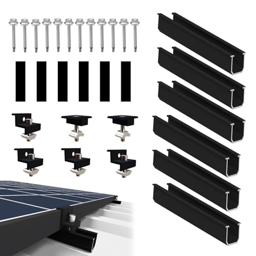 Uncle yang Solarmodul Halterung Montageset – 12CM Schwarze Alu U-Schienen + Klemmen für 30-35MM PV Module – Photovoltaik Schienensystem für Flachdach Trapezdach Balkonkraftwerk von Uncle Yang