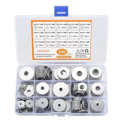 230pieces Edelstahl Flachwaschmaschinen 304 Stahl Waschmaschine Pack Fendern Metall Sortiment Kit Lastverbreitung Unterlegscheiben von UncleS