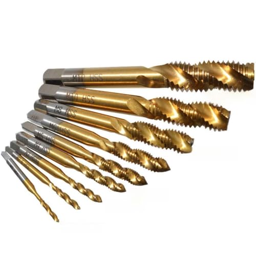 9pcs Für Titanschicht Beschichtete Hochgeschwindigkeitsstahl HSS Schraubengewinde Metrische Spiralstopfen Tap Drill Bit Bits Kit Strick Webstuhl Werkzeugkit von UncleS