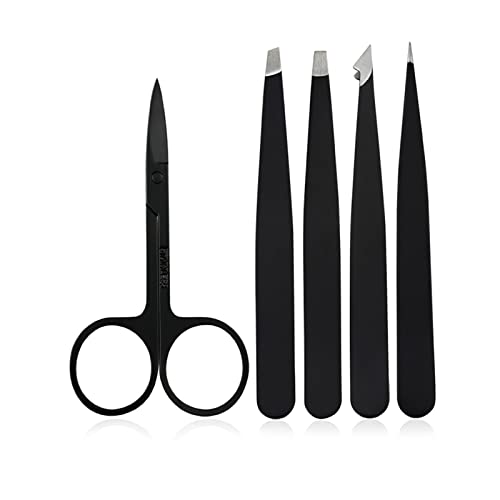Augenbrauen-Pinzetten-Set mit gebogener Schere, Edelstahl, Augenbrauenentferner, Haarzupfwerkzeug, 5-teilig von UncleS
