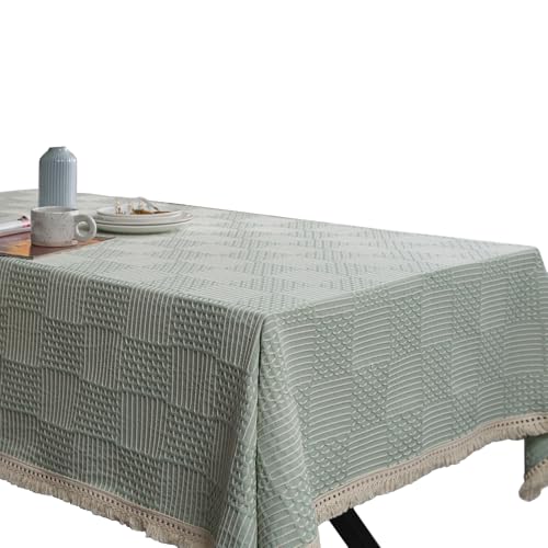 UncleS Elegante geometrische Tischdecke mit Fransen, minimalistisch, Couchtischdecke, Polyester-Baumwolle, Leinenähnlicher Stoffschutz, karierte Tischdecke von UncleS