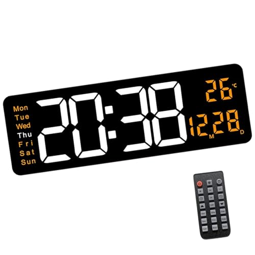UncleS Große LED-Digital-Wanduhr mit Fernbedienung, Wecker, 10 einstellbare Helligkeit, Timer für Schlafzimmer oder Wohnzimmer von UncleS